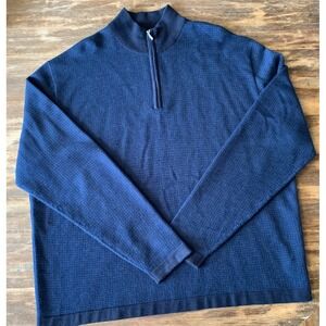 Toscano Navy Merino Wool Blend Quarter Zip Sweater Minimalist Preppy-XXL